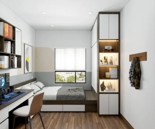 Giường gỗ MDF liền tủ
